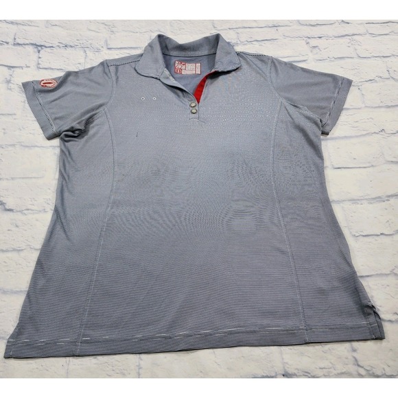 Chick-fil-A Oobe WOMENS L Team Uniform Employee Polo Shirt Blue Striped - Picture 1 of 12